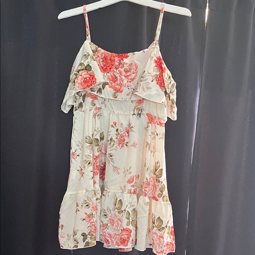 Floral Off-Shoulder Slip Dress in Cream and Coral